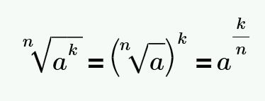 To raise the number a to the power k/n - means to extract the root of the degree n from the number a to the power k.