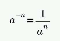 The power of a number a with a negative exponent is one divided by the power of the same number with a positive exponent.