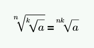 Extracting a root of degree n from a root of degree k of a can be represented as a root of degree n by k of a.