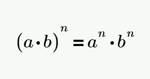 The product of numbers a and b to the power of n can be represented as the product of the number a to the power of n and the number b to the power of n.