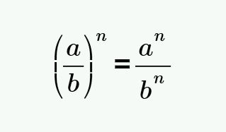 The ratio of numbers a and b to the power of n can be represented as the ratio of the number a to the power of n to the number b to the power of n.